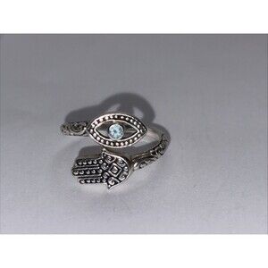ATI 925 ID Sterling Silver Hamsa Evil Eye Bypass Ring size 6.5